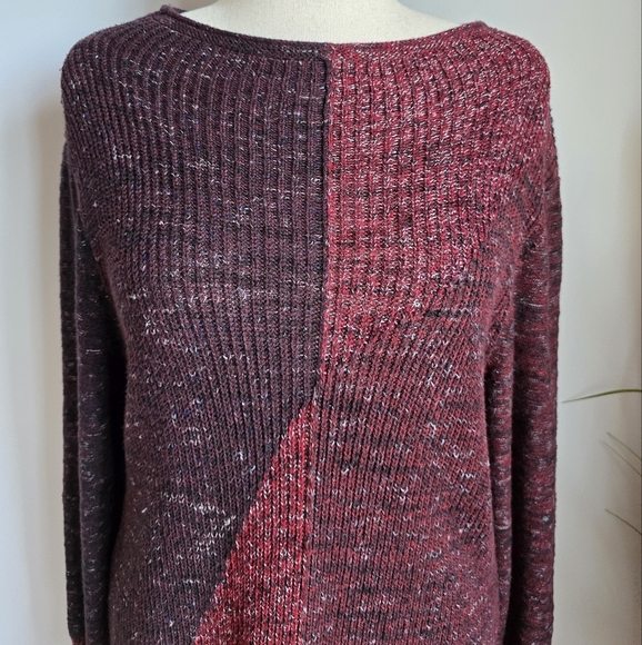 NIC+ZOE, Red Chilled Angle Colorblock Marled Ribbed Knit Sweater, Size Large - Picture 3 of 10